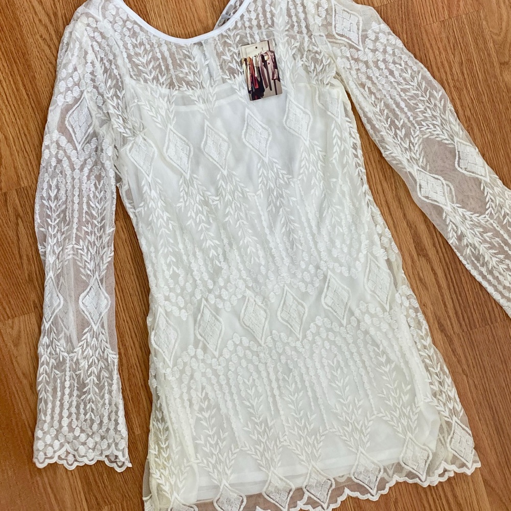 Ecoté Lace Dress with Slip - Creme / White - Picture 1 of 5